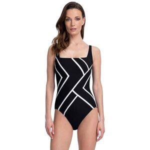 Gottex Black & White Geometric One-Piece Swimsuit Size 6 Made From
